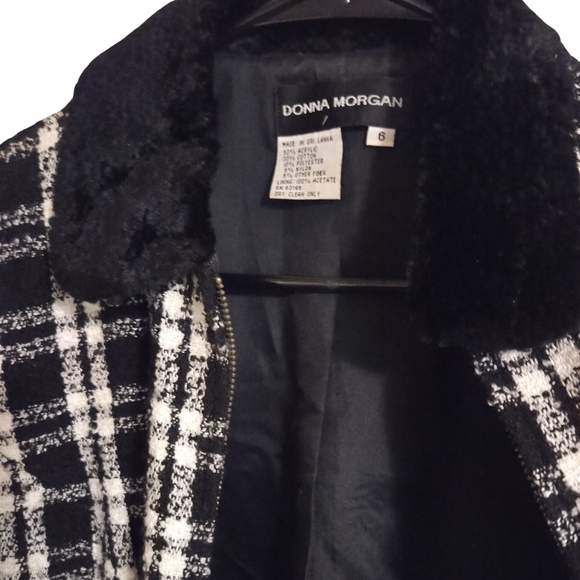 Donna Morgan Black & White Plaid‎ Wool Blend Blazer - Size 6 - Picture 3 of 8